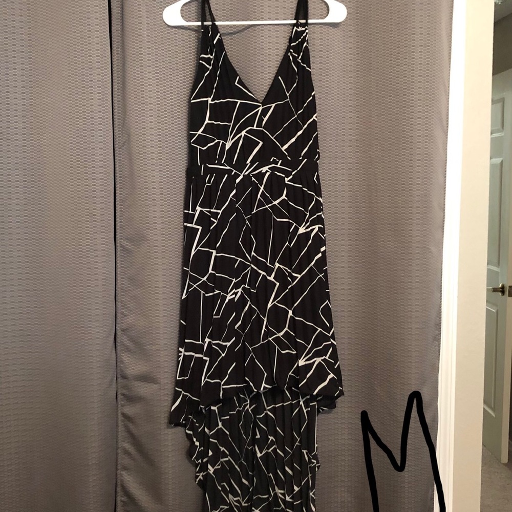 High-low black and white dress with mesh sides